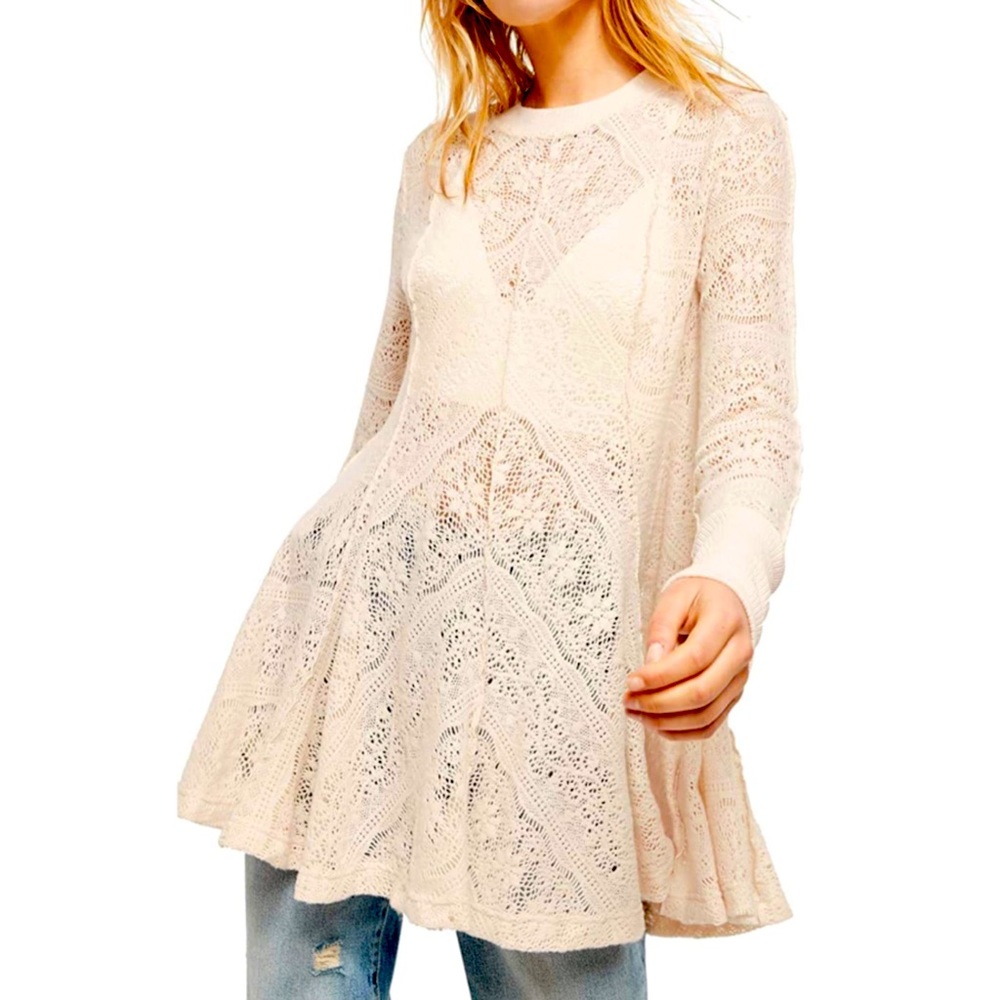 Lace Ribbed Tunic Sweater